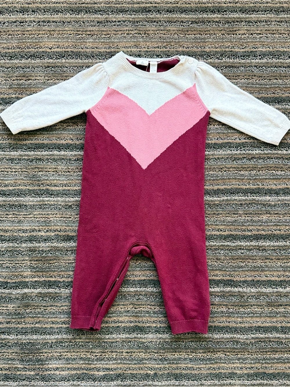 GAP Unisex Baby Knit Colorblock One-Piece Romper in Cream, Pink & Burgundy